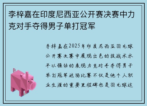 李梓嘉在印度尼西亚公开赛决赛中力克对手夺得男子单打冠军 李梓嘉在印度尼西亚公开赛决赛中力克对手夺得男子单打冠军
